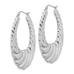 QE4721 Sterling Silver Rhodium-plated Polished Shrimp Oval Hoop Earrings