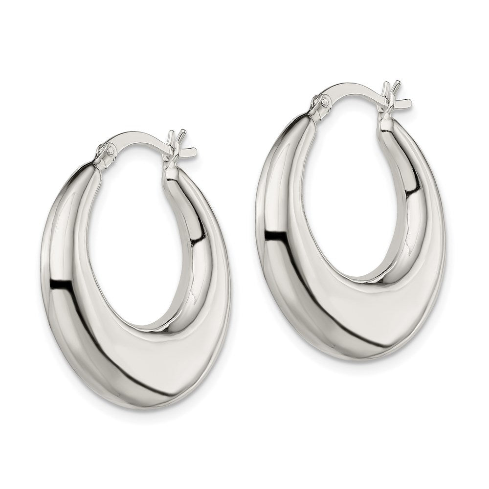 QE4738 Sterling Silver Polished & Tapered Round Hoop Earrings