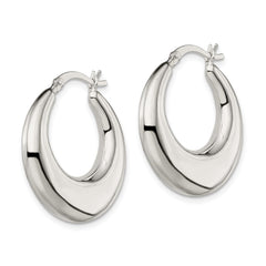 QE4738 Sterling Silver Polished & Tapered Round Hoop Earrings