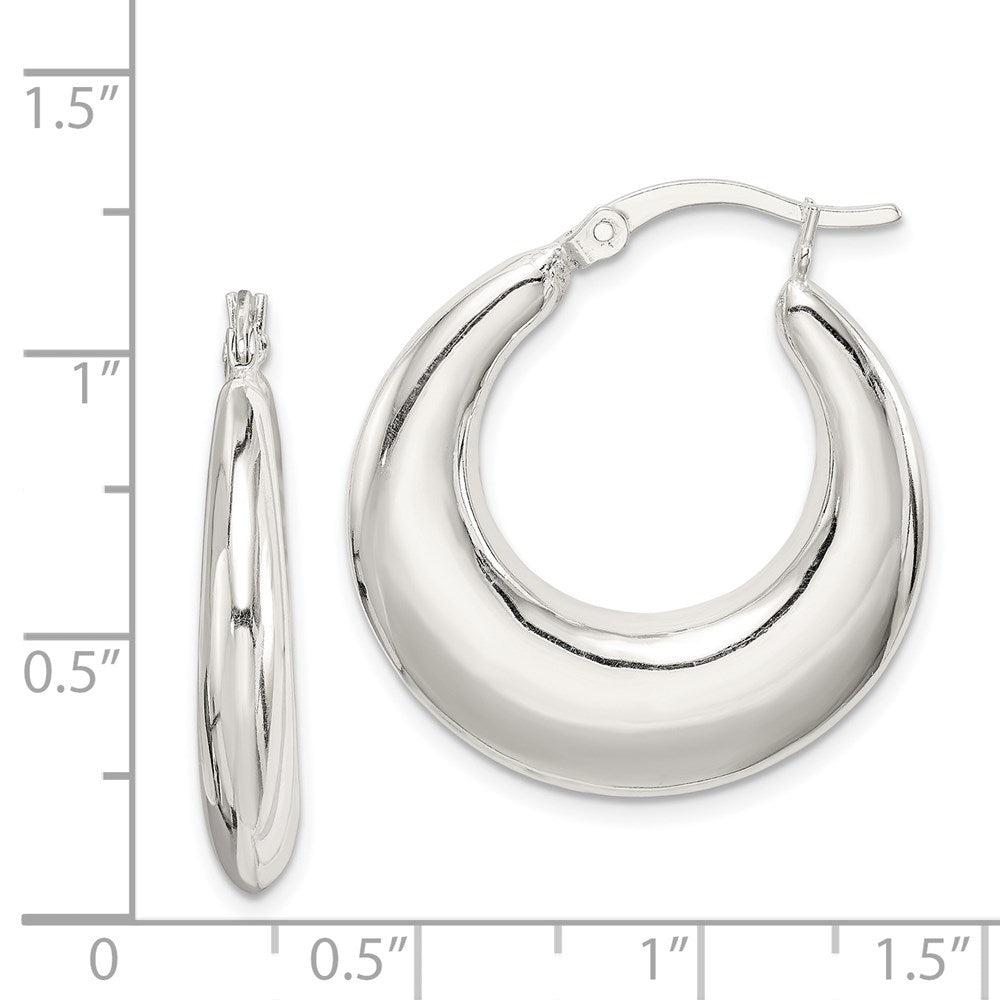 QE4738 Sterling Silver Polished & Tapered Round Hoop Earrings