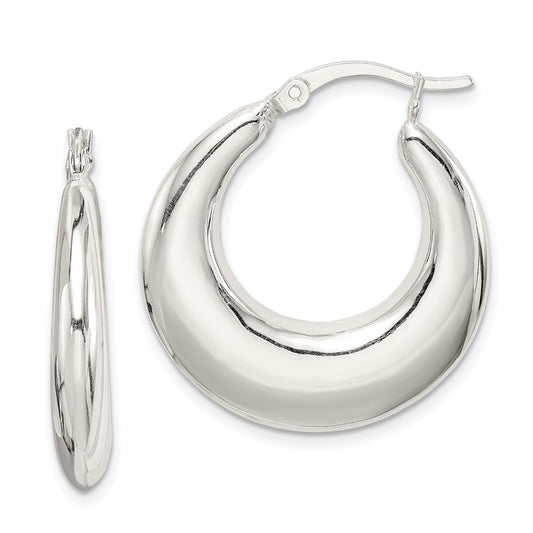 QE4738 Sterling Silver Polished & Tapered Round Hoop Earrings
