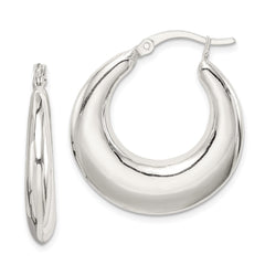 QE4738 Sterling Silver Polished & Tapered Round Hoop Earrings