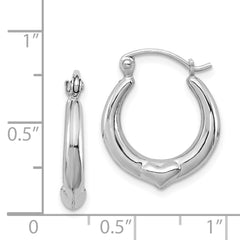QE4740 Sterling Silver Rhodium-plated Polished Heart Round Hoop Earrings