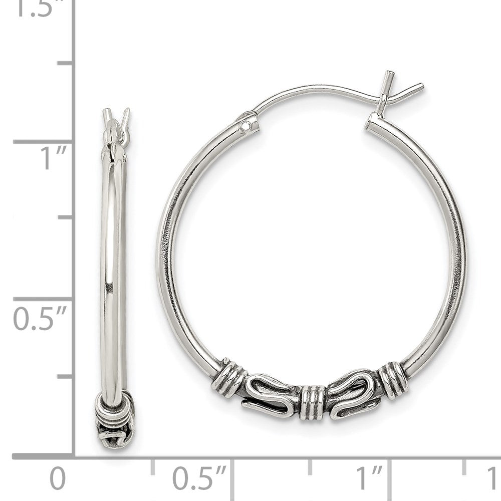 QE4746 Sterling Silver Antiqued Hoop Earrings