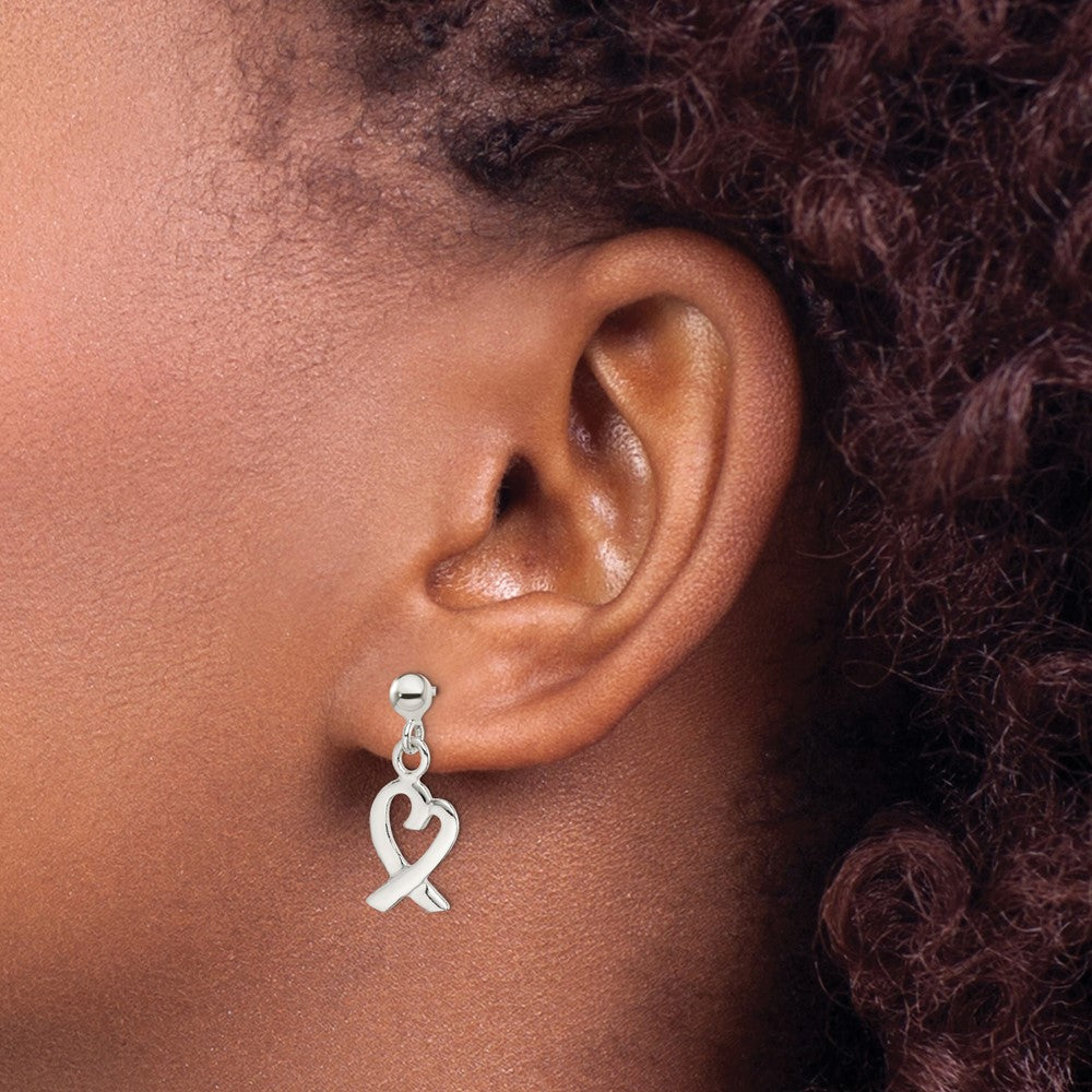 QE4758 Sterling Silver Heart Dangle Post Earrings
