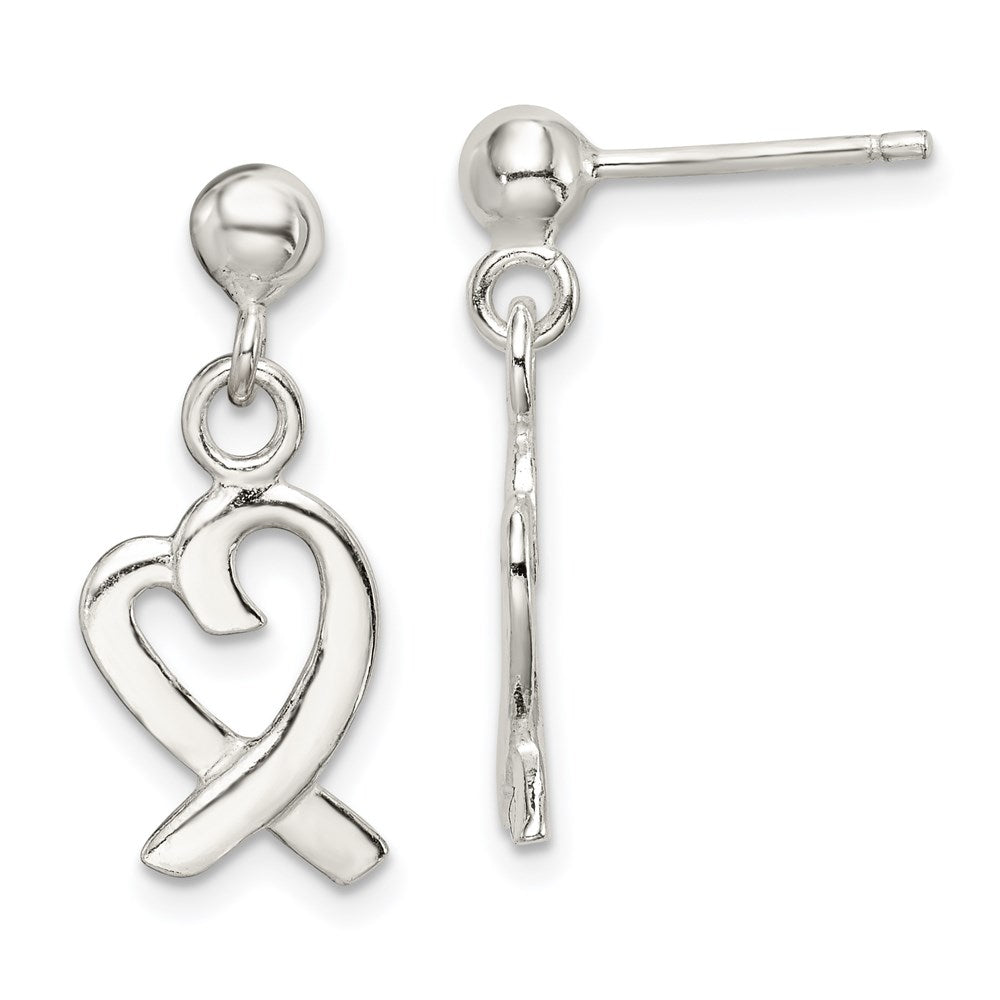 QE4758 Sterling Silver Heart Dangle Post Earrings
