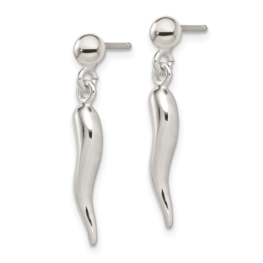 QE4759 Sterling Silver Polished Italian Horn Post Dangle Earrings