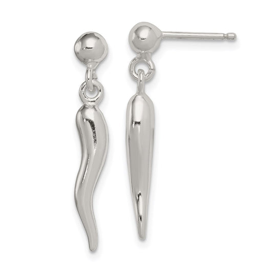 QE4759 Sterling Silver Polished Italian Horn Post Dangle Earrings