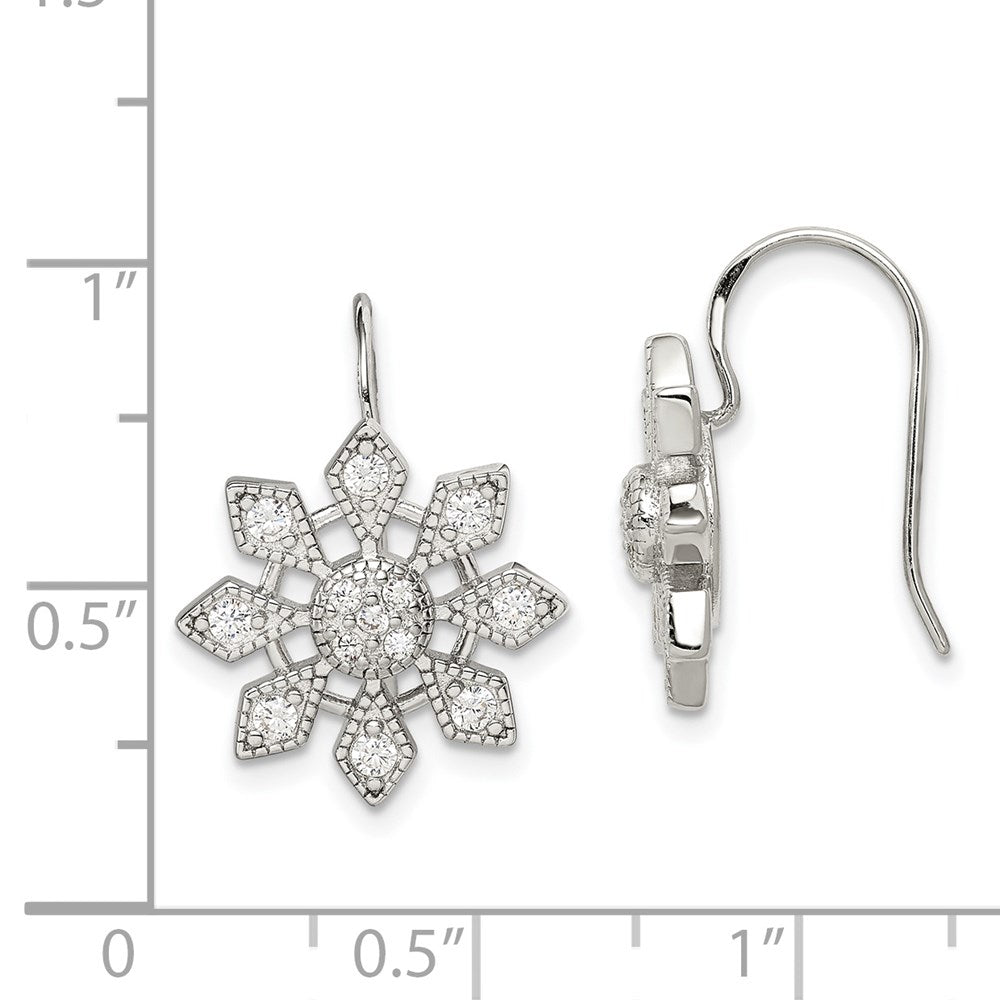 QE4783 Sterling Silver Rhodium-plated CZ Snowflake Earrings