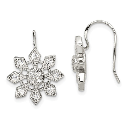 QE4783 Sterling Silver Rhodium-plated CZ Snowflake Earrings