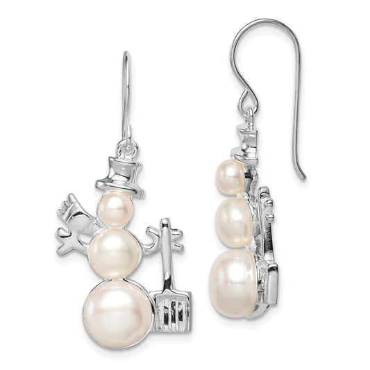 QE4785 Sterling Silver FW Cultured Pearl Snowman Earrings