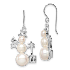 QE4785 Sterling Silver FW Cultured Pearl Snowman Earrings