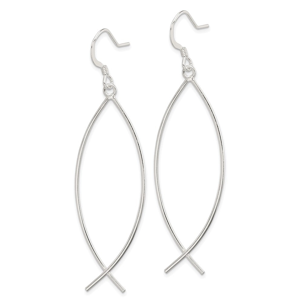 QE4790 Sterling Silver Polished Ichthus Dangle Earrings