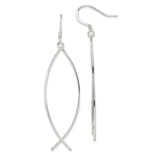 QE4790 Sterling Silver Polished Ichthus Dangle Earrings