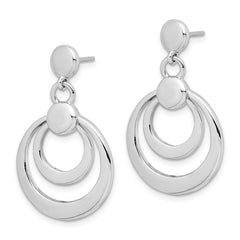 QE4821 Sterling Silver Rhodium-plated Polished Double Circle Post Dangle Earrings