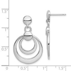 QE4821 Sterling Silver Rhodium-plated Polished Double Circle Post Dangle Earrings
