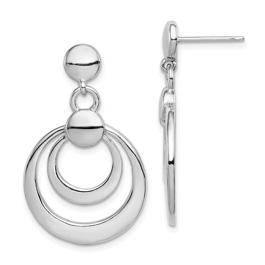 QE4821 Sterling Silver Rhodium-plated Polished Double Circle Post Dangle Earrings