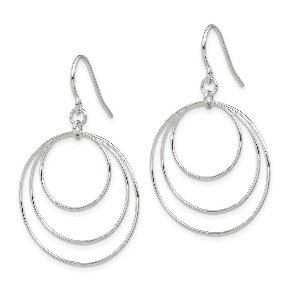 QE4860 Sterling Silver Polished Fancy Triple Circle Dangle Earrings