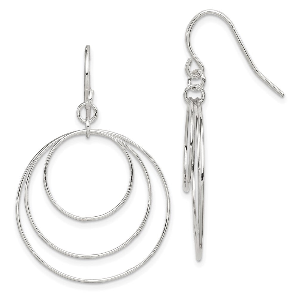 QE4860 Sterling Silver Polished Fancy Triple Circle Dangle Earrings