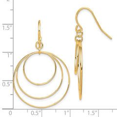 QE4860GP Sterling Silver Gold-tone Polished Fancy Triple Circle Dangle Earrings