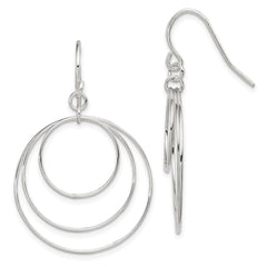 QE4860 Sterling Silver Polished Fancy Triple Circle Dangle Earrings