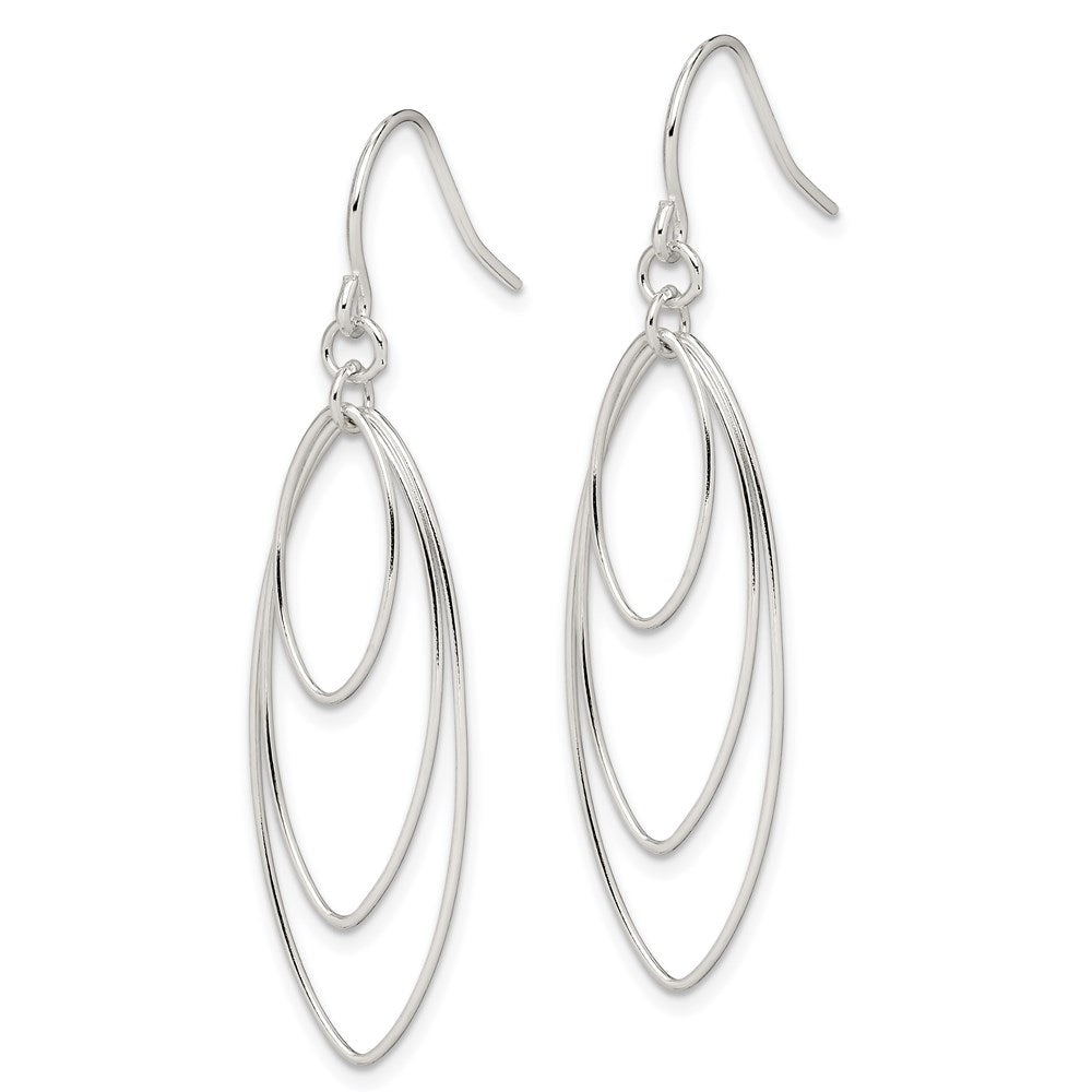 QE4872 Sterling Silver Polished Triple Marquise Shape Dangle Earrings