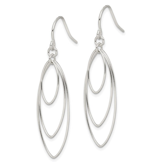 QE4872 Sterling Silver Polished Triple Marquise Shape Dangle Earrings