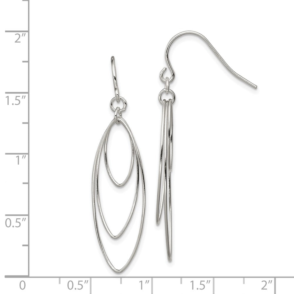 QE4872 Sterling Silver Polished Triple Marquise Shape Dangle Earrings