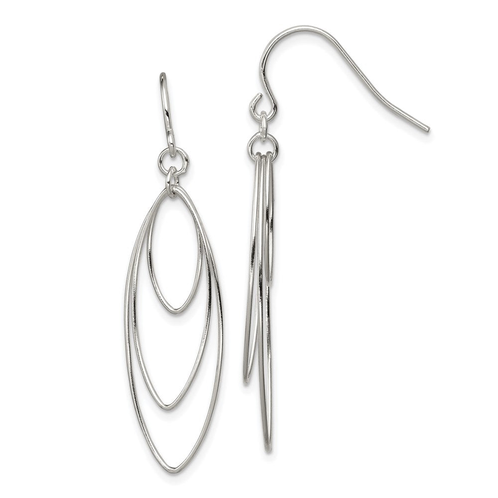 QE4872 Sterling Silver Polished Triple Marquise Shape Dangle Earrings