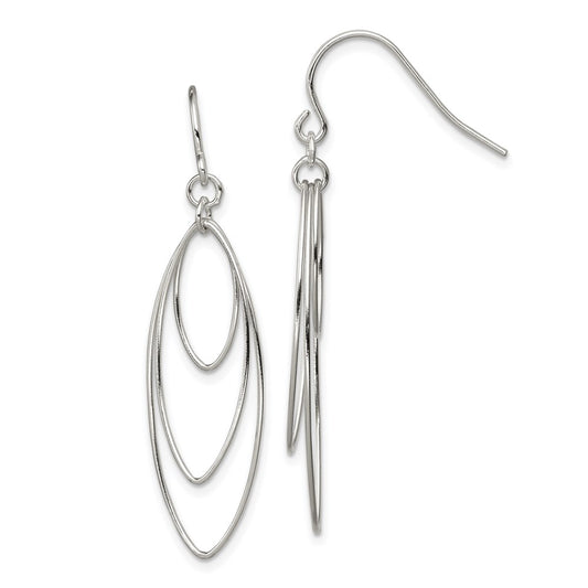 QE4872 Sterling Silver Polished Triple Marquise Shape Dangle Earrings