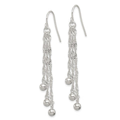 QE4876 Sterling Silver Polished Fancy 3-Strand Chain & Beaded Dangle Earrings