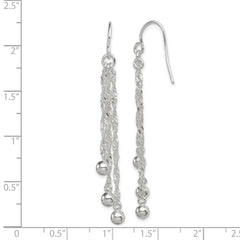 QE4876 Sterling Silver Polished Fancy 3-Strand Chain & Beaded Dangle Earrings