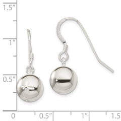 QE4896 Sterling Silver 10mm Diamond Cut Bead Dangle Earrings