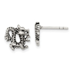QE4913 Sterling Silver Antiqued Dragon Post Earrings