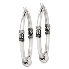 QE4920 Sterling Silver Antiqued Hoop Earrings