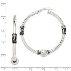 QE4920 Sterling Silver Antiqued Hoop Earrings