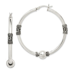 QE4920 Sterling Silver Antiqued Hoop Earrings