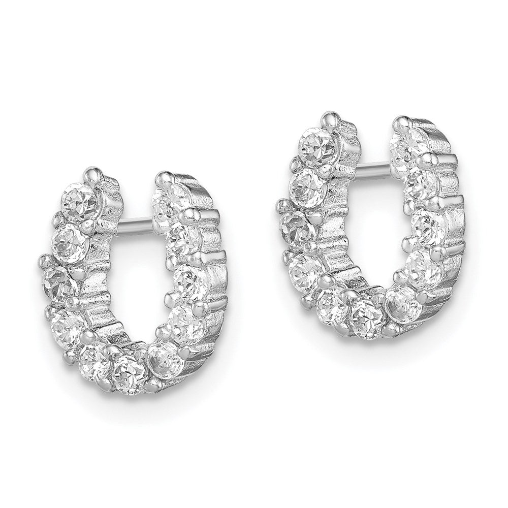QE4923 Sterling Silver Rhodium-plated CZ Horseshoe Post Earrings