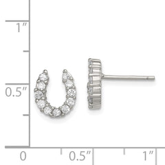 QE4923 Sterling Silver Rhodium-plated CZ Horseshoe Post Earrings