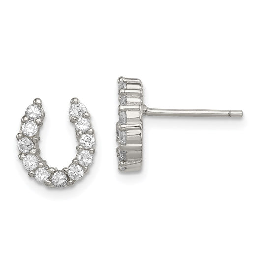 QE4923 Sterling Silver Rhodium-plated CZ Horseshoe Post Earrings