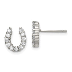 QE4923 Sterling Silver Rhodium-plated CZ Horseshoe Post Earrings