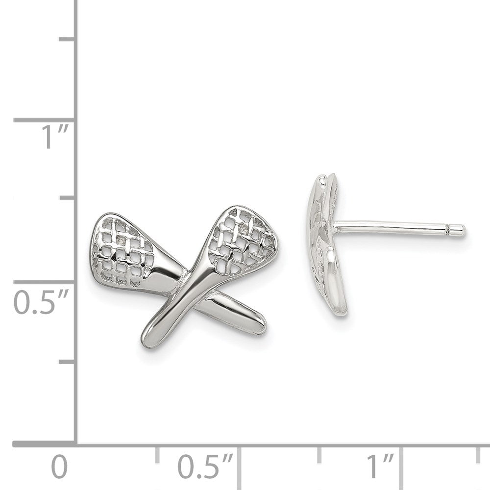 QE4935 Sterling Silver Rhodium-plated Lacrosse Post Earrings