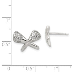 QE4935 Sterling Silver Rhodium-plated Lacrosse Post Earrings