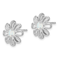 QE4964 Sterling Silver Rhodium-plated Created Opal Daisy Post Earrings