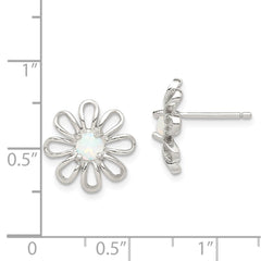 QE4964 Sterling Silver Rhodium-plated Created Opal Daisy Post Earrings