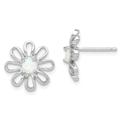 QE4964 Sterling Silver Rhodium-plated Created Opal Daisy Post Earrings
