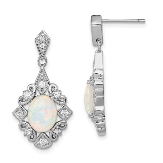 QE4965 Sterling Silver Rhodium-plated Created Opal and CZ Earrings