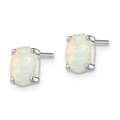 QE4971 Sterling Silver Rhodium-plated Created Opal Post Earrings