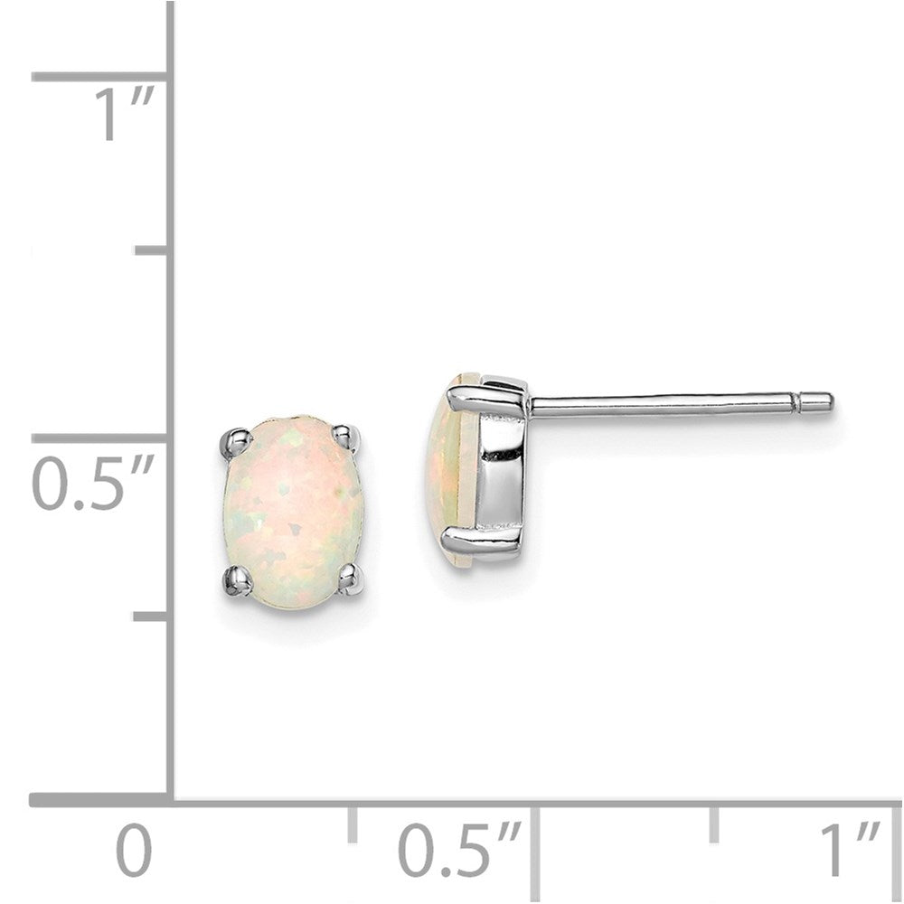 QE4971 Sterling Silver Rhodium-plated Created Opal Post Earrings