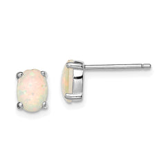 QE4971 Sterling Silver Rhodium-plated Created Opal Post Earrings
